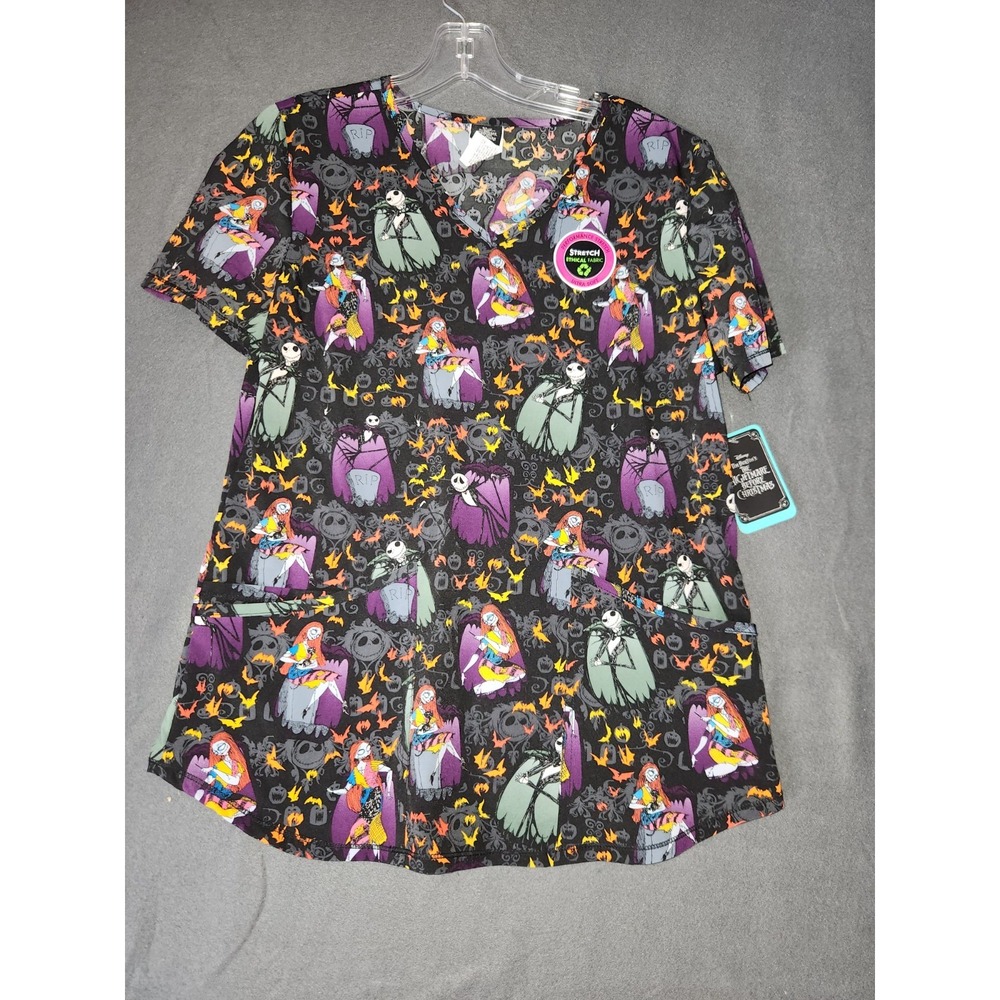 Disney Halloween Tim Burton Nightmare Before Christmas‎ Scrub Top Womens S Shirt